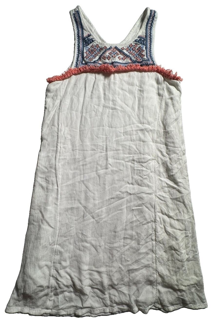 Abercrombie Kids Girls 15/16 Cream Embroidered Fringe Boho Sleeveless Dress